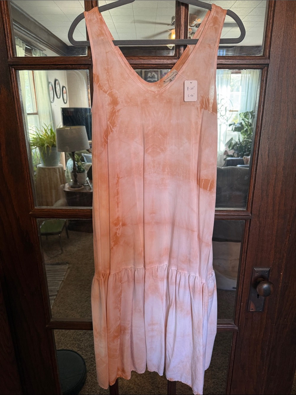 Women's Sleeveless Tie-Dye Midi Dress in Peach